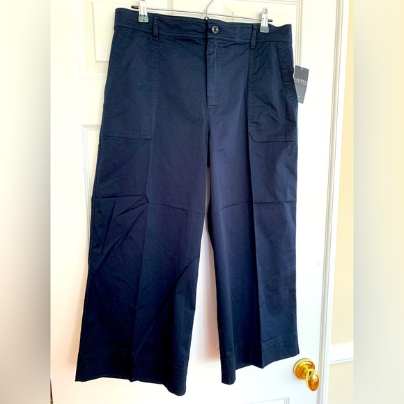Ralph Lauren Pants - NWT Ralph Lauren Navy Cotton Wide-Leg Pants Front Zip Closure Size 12P